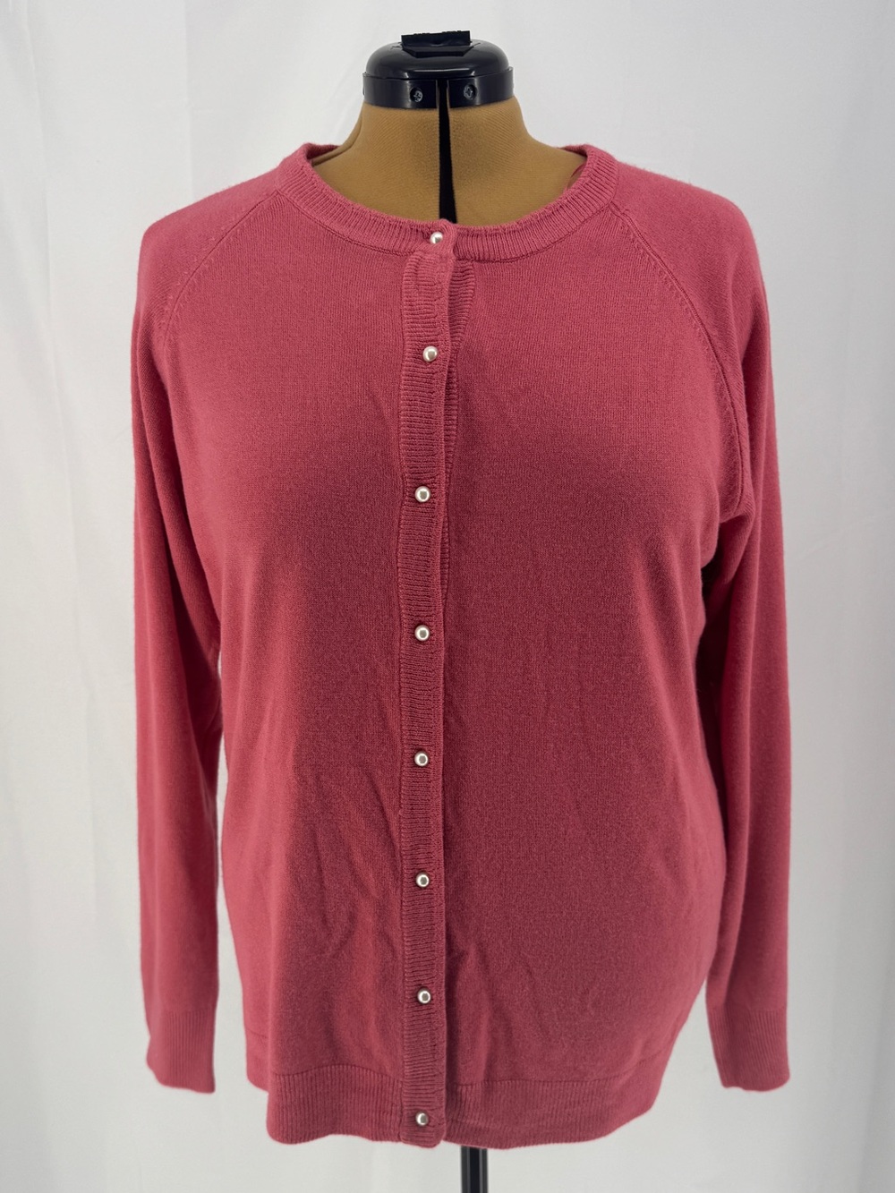 Carolyn Taylor Rose Pink Button-Front Crewneck Cardigan 0029